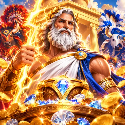Tela do slot Gates of Olympus com símbolos de gemas e Zeus