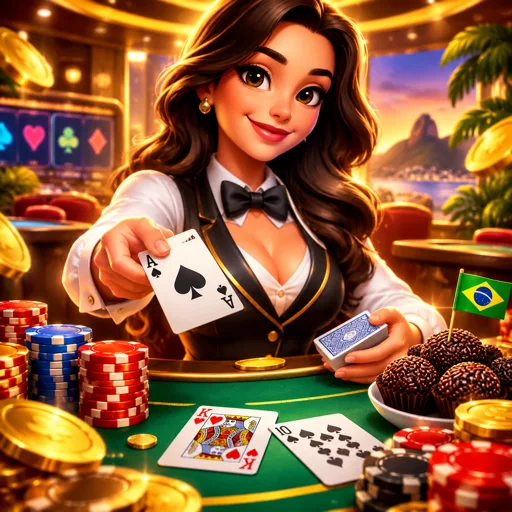 Mesa de blackjack ao vivo vista de cima com fichas coloridas